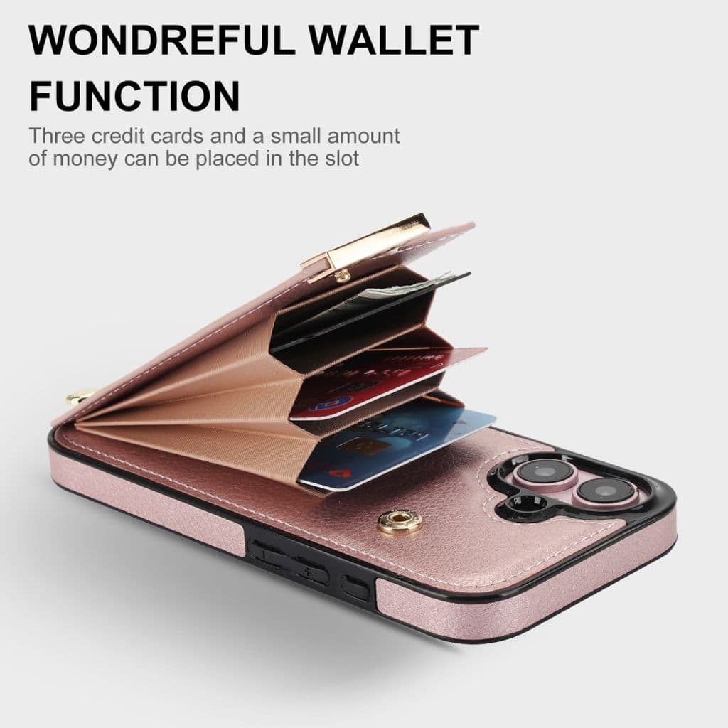 iPhone 16 Skal med plånbbok i PU-läder - Rosa - Bild 4