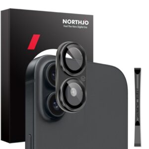 NORTHJO iPhone 16/16 Plus Linsskydd, metall + härdat glas - Svart
