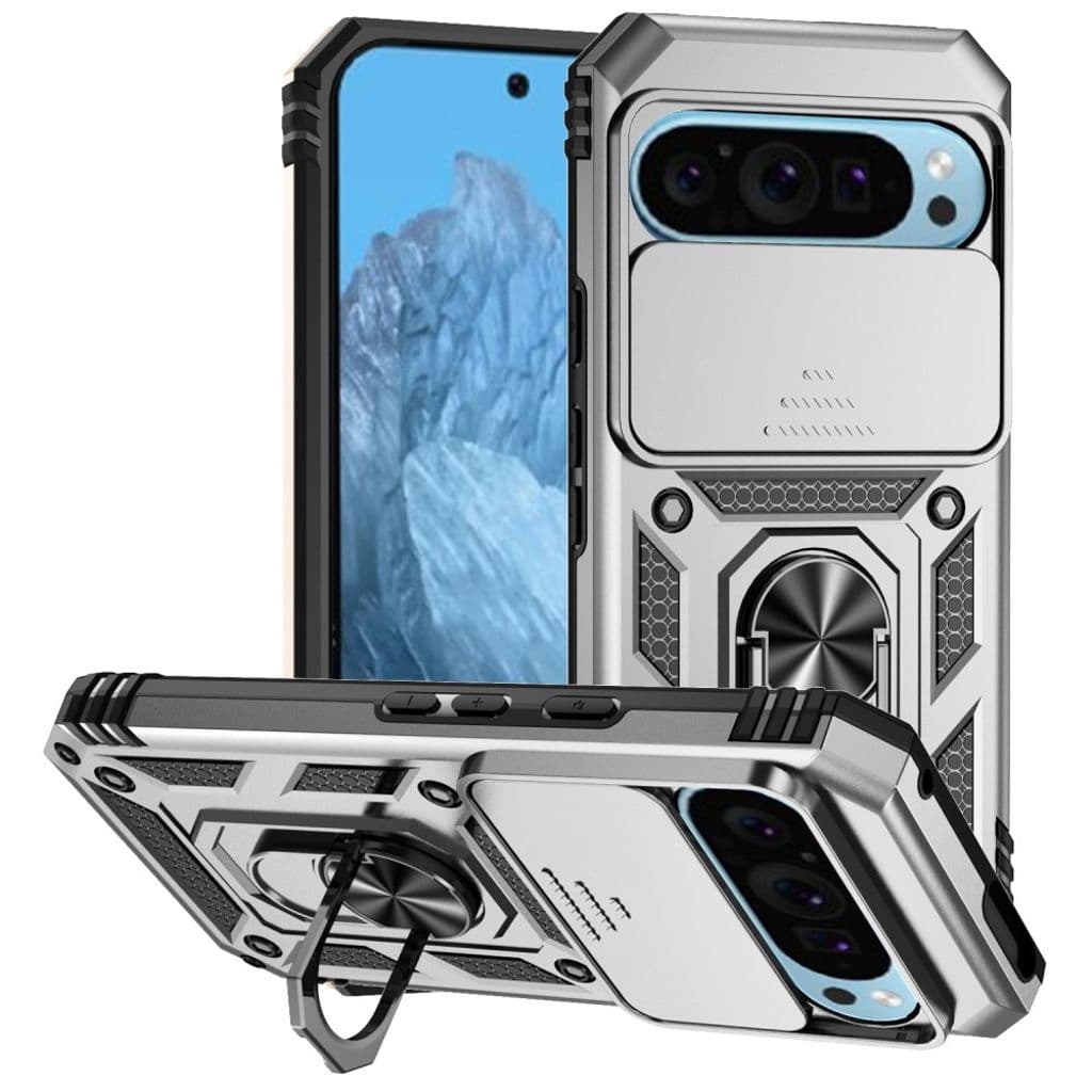 Google Pixel 10 Pro / 10 / 9 / 9 Pro Skal med Stativ - Silver