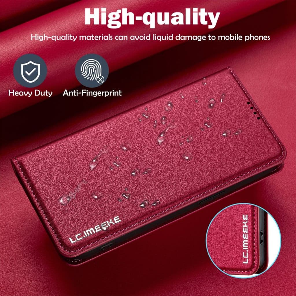 LC.IMEEKE iPhone 16e Plånboksfodral Stativ PU-läder – Röd - Bild 8