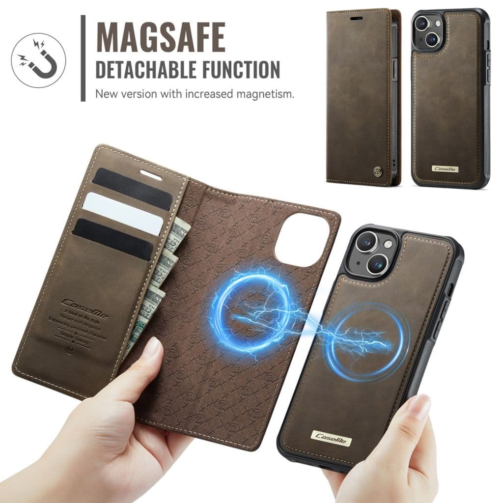 CASEME C49 iPhone 13 Plånboksfodral MagSafe RFID-blockerande – Brun - Bild 6