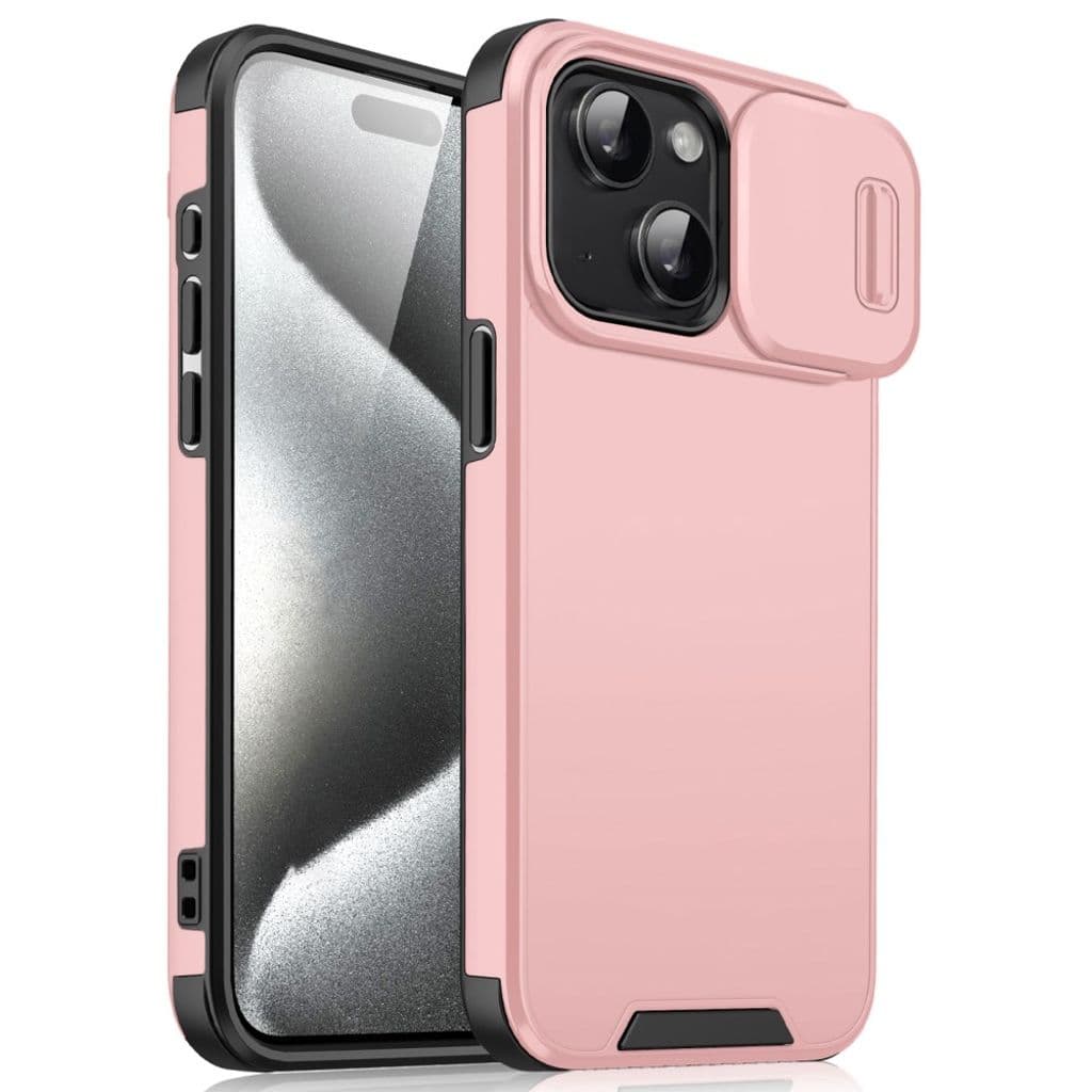 iPhone 15 Skal med Skjutbart Kameraskydd – Rosa