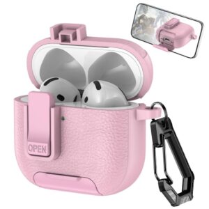 AirPods 4/5 Fodral av PU-skinn med stativ och karbinhake - Rosa