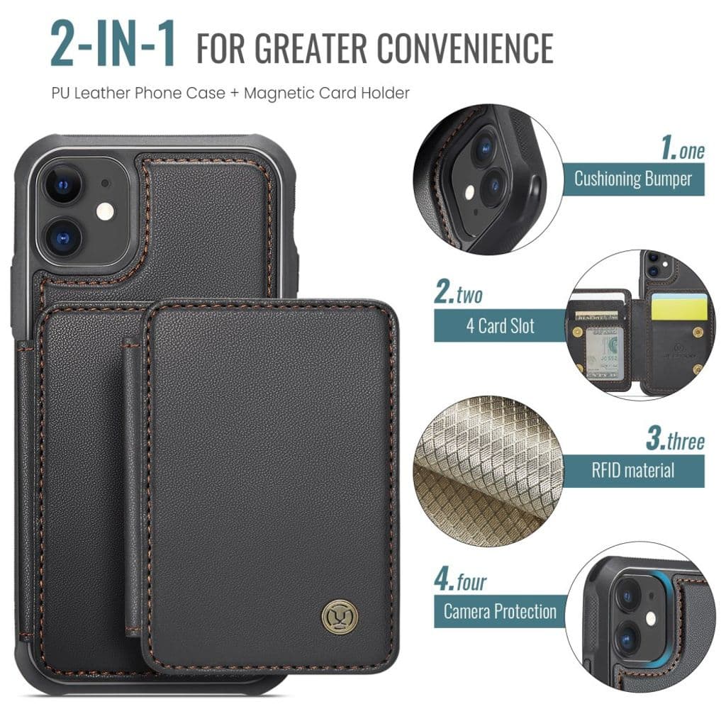 JEEHOOD iPhone 11 Skal med Magnetisk Korthållare – Svart - Bild 7