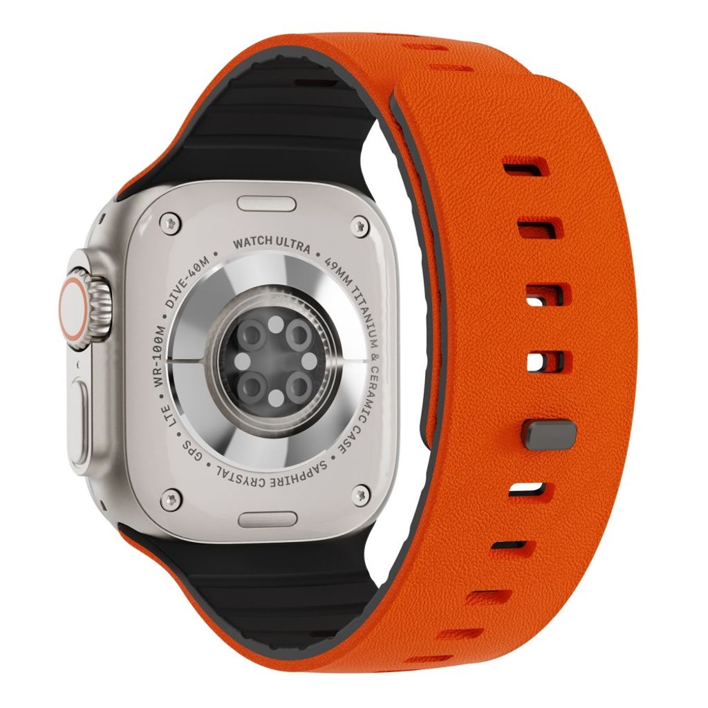 Apple Watch 42/41/40/38mm Texturerat silikonarmband - Orange/Svart