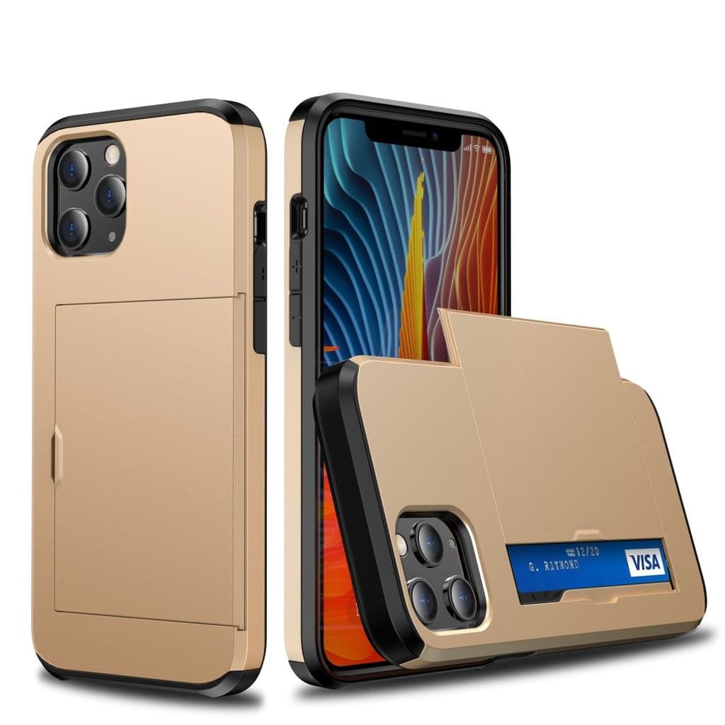 iPhone 12 Pro Max Skal med glidkortshållare - Guld