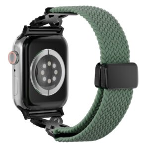 Apple Watch Flätad nylon armband med strass 42/41/40/38mm - Olivgrön