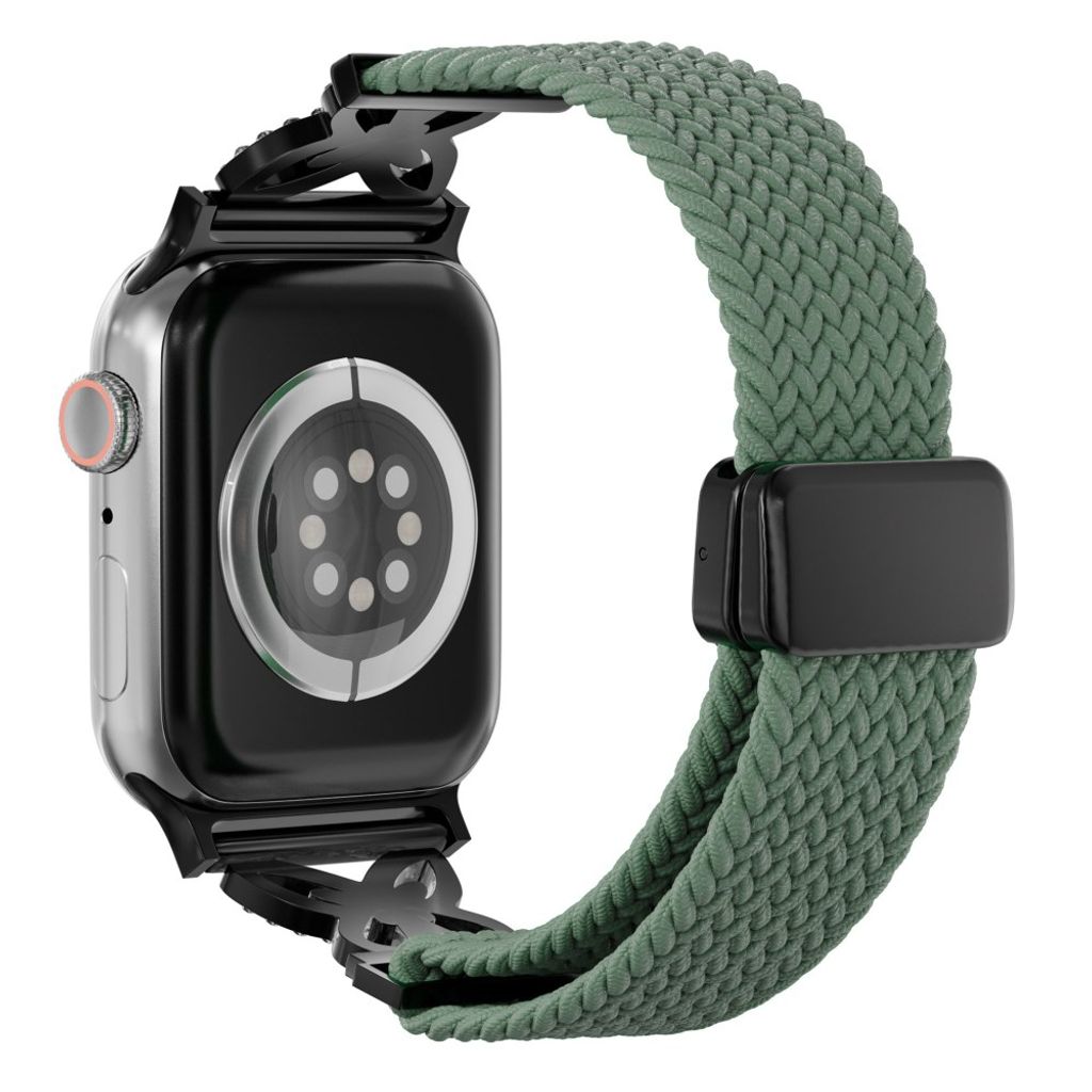 Apple Watch Flätad nylon armband med strass 42/41/40/38mm - Olivgrön