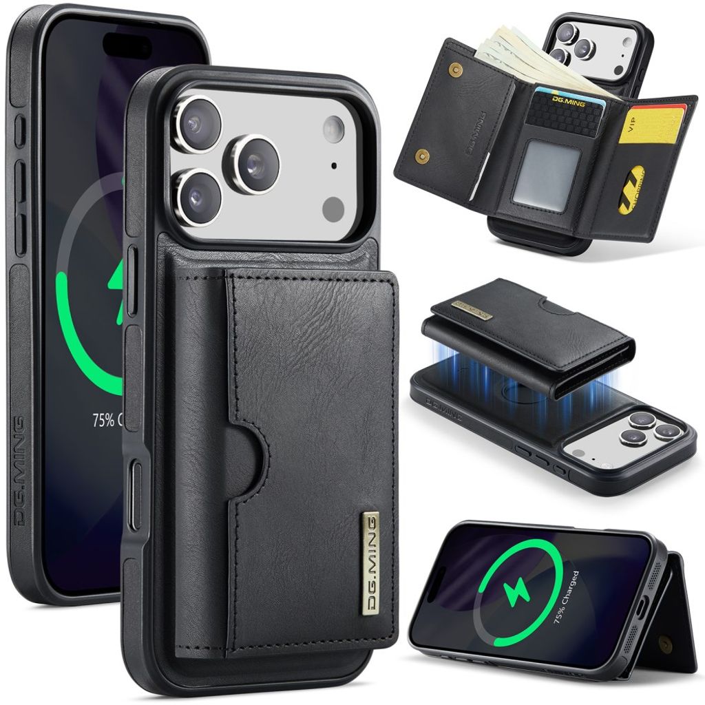 DG.MING M6 Skal med magnetisk plånbok till iPhone 18 Pro Max/17 Pro Max - Svart