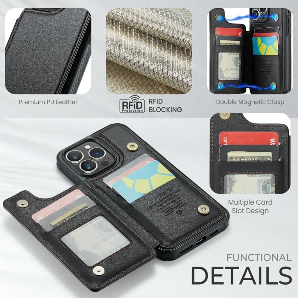 CASEME C22 Plånboksskal med RFID-funktion för iPhone 16 Pro Max – Svart - Bild 5