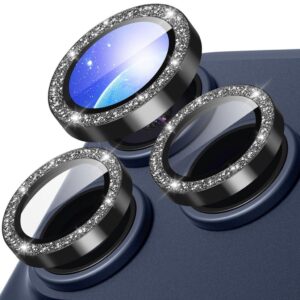 iPhone 18 Pro Linsskydd metall ring härdat glas glitter - Svart