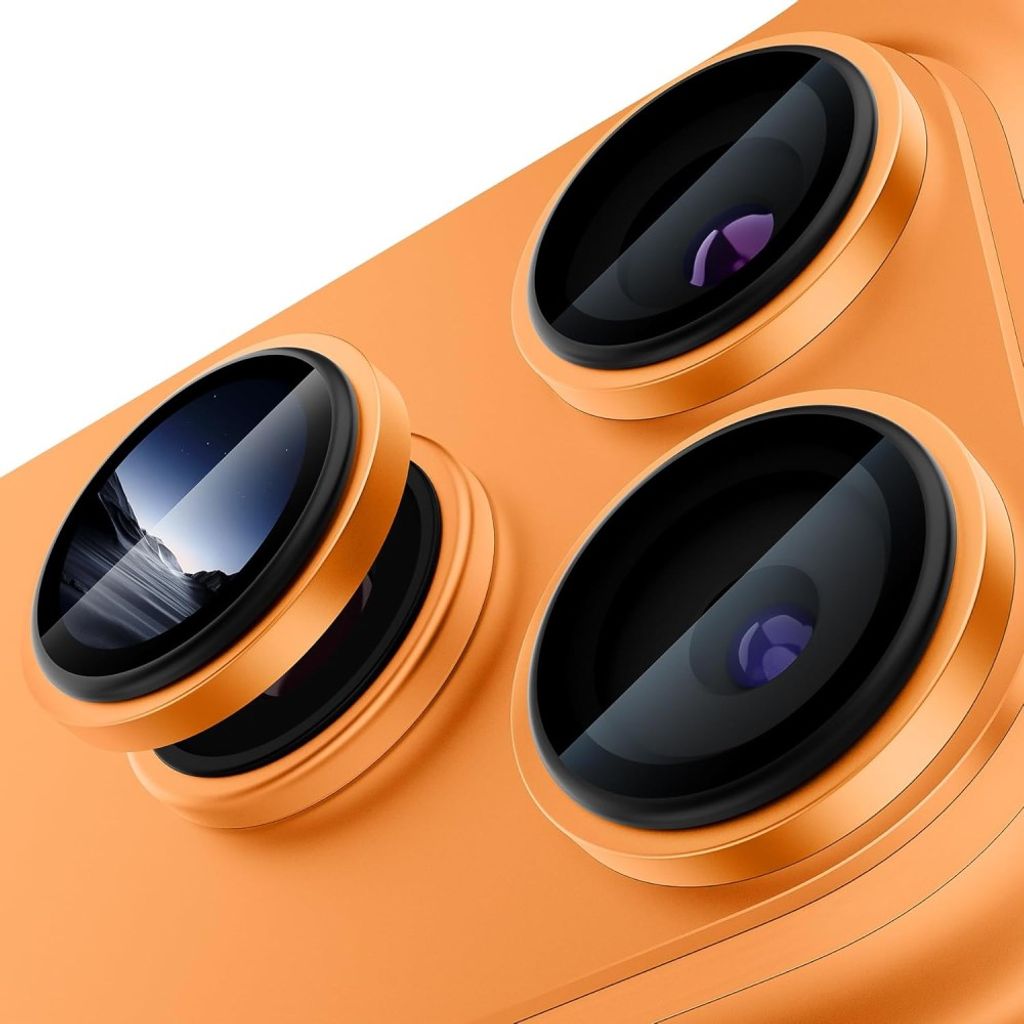 iPhone 18 Pro Max Linsskydd härdat glas metallring - Orange
