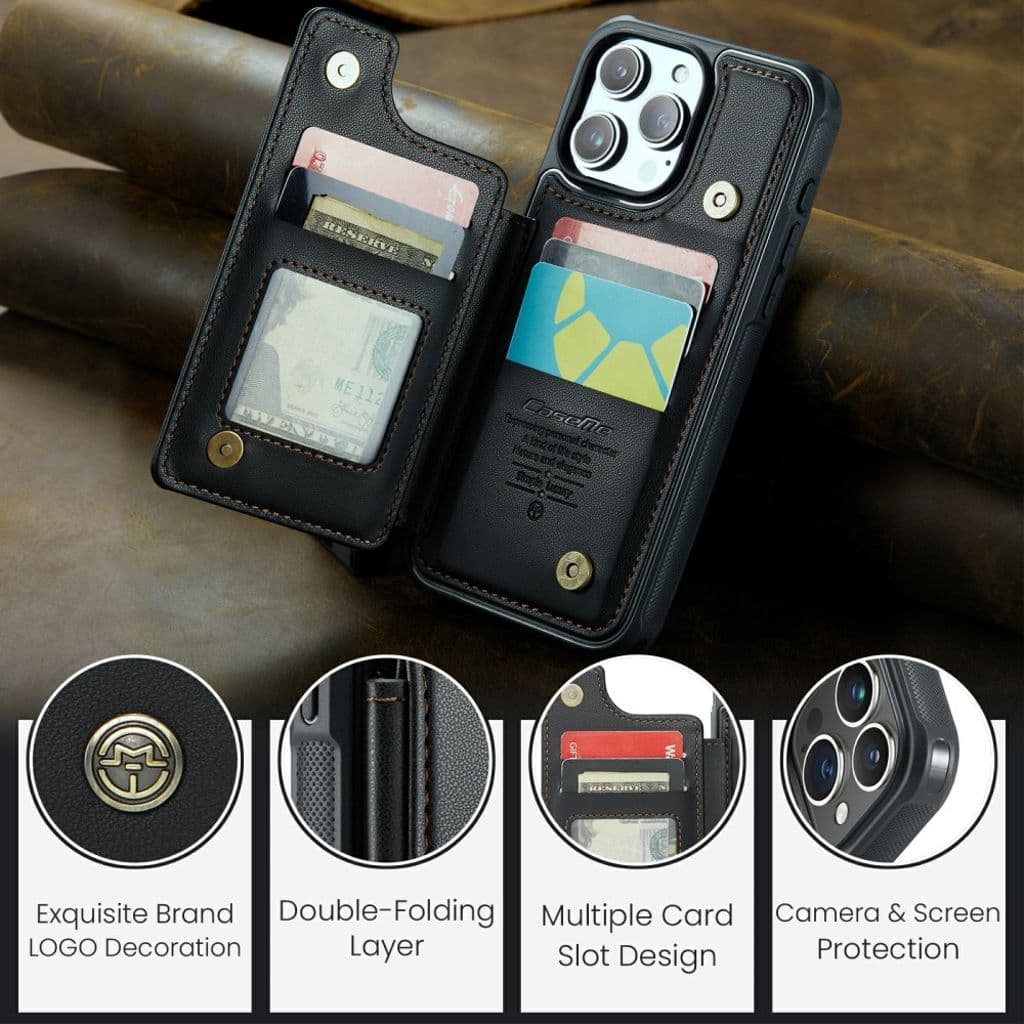 CASEME C22 Plånboksskal med RFID-funktion för iPhone 16 Pro Max – Svart - Bild 9