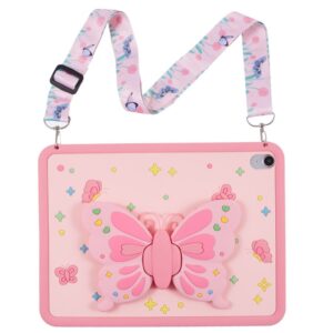 iPad A16 11" 2025/10.9" 2024 Silikonskal med fjärilsställ - Rosa