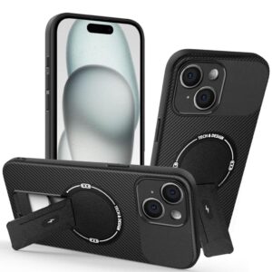 iPhone 15 Skal Stativ Kolfibertextur - Svart