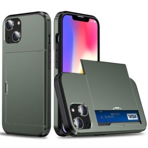 iPhone 14 Skal med glidkortshållare - Army Grön