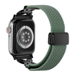 Apple Watch 49/46/44/42mm Flätat Nylonarmband med strass - Olivgrön