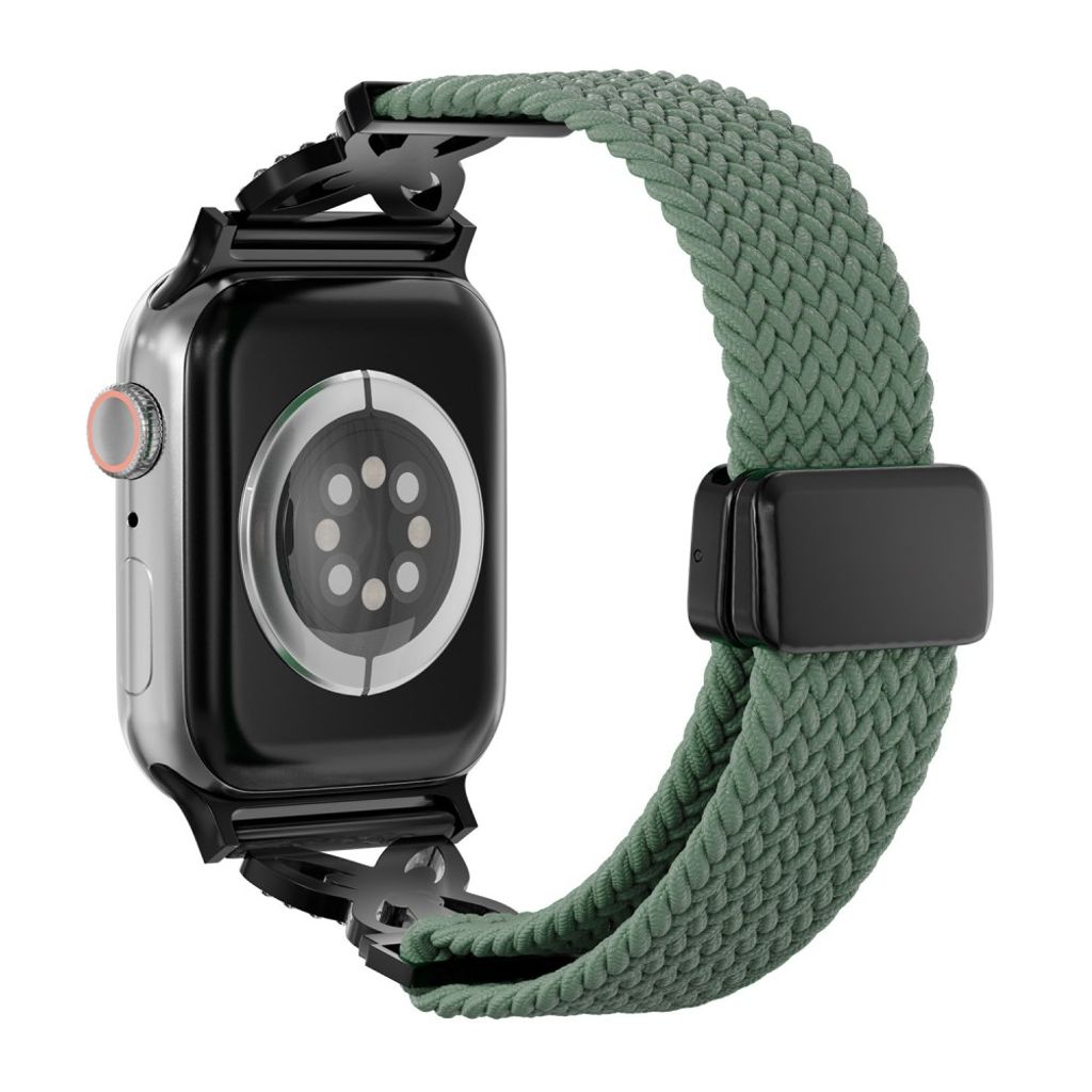 Apple Watch 49/46/44/42mm Flätat Nylonarmband med strass - Olivgrön