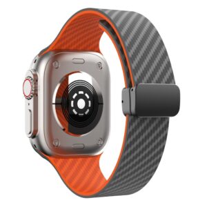Apple Watch 42/41/40/38mm Armband kolfibertextur - Grå/Orange