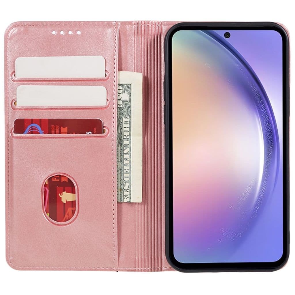 Samsung Galaxy A55 5G Fodral Calf Texture PU-läderskal – Roséguld - Bild 2