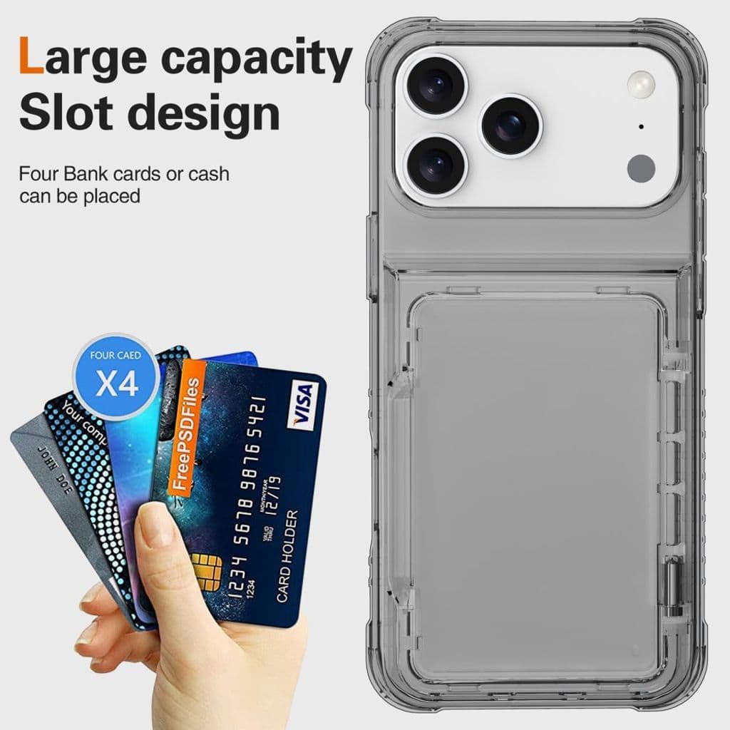 iPhone 17 Pro Skal med kortfack och stativ – Transparent Svart - Bild 6