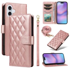 iPhone 17 plånboksfodral Rhombus med axelrem Roséguld