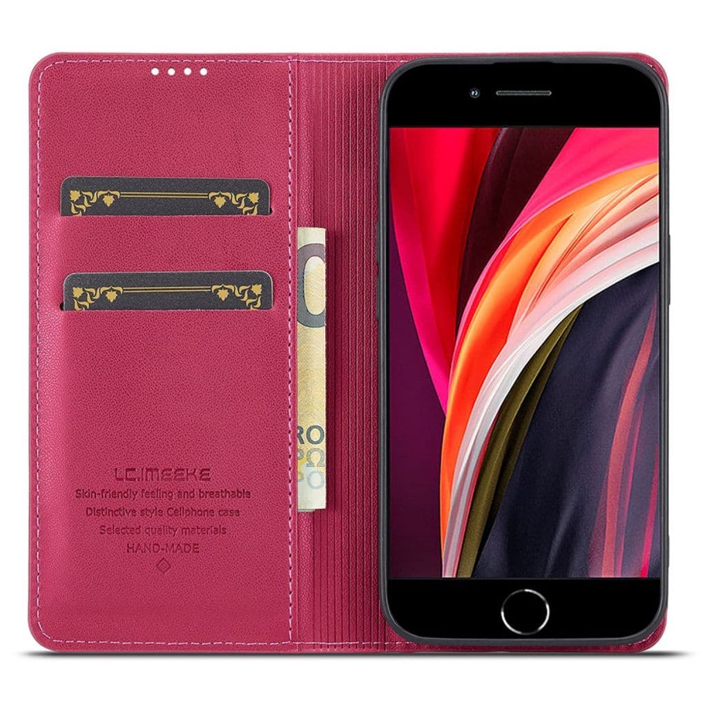 LC.IMEEKE iPhone 16e Plånboksfodral Stativ PU-läder – Röd - Bild 2