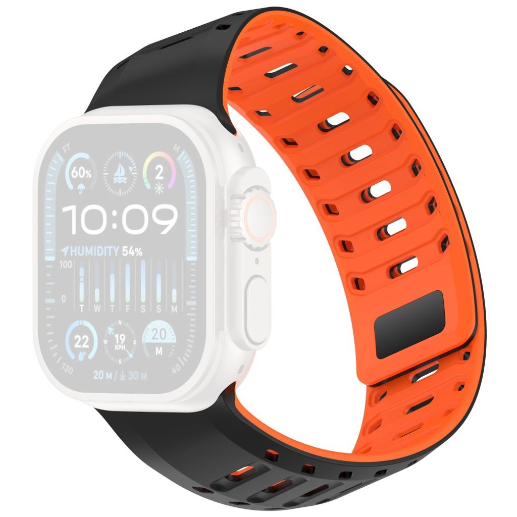 Apple Watch 42/44/46/49mm Silikoni-armband magnetlås - Svart/Orange