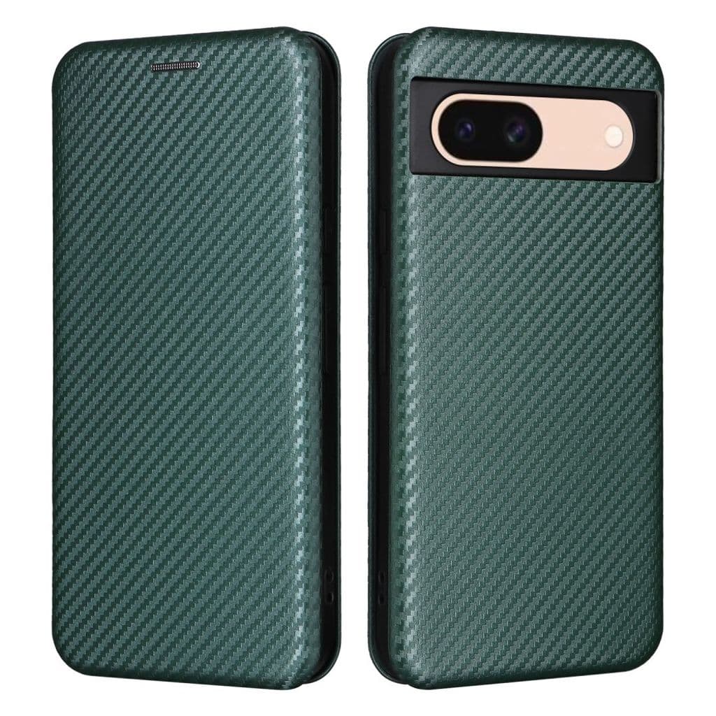Google Pixel 8a PU Läder Mobilfodral Korthållare Stativ Mobiltelefon Skal - Grön