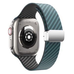 Apple Watch 42/41/40/38mm Silikonarmband med kolfibermönster - Turkos/Svart