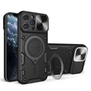 iPhone 11 Pro Max Skal med Skjutbart Kameraskydd & Kickstand – Svart