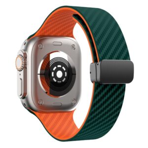 Apple Watch 49/46/44/42mm Silikonarmband med kolfibermönster - Turkos/Orange