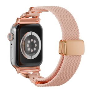 Apple Watch 49/46/44/42mm Flätat Nylonarmband med strass - Rosa
