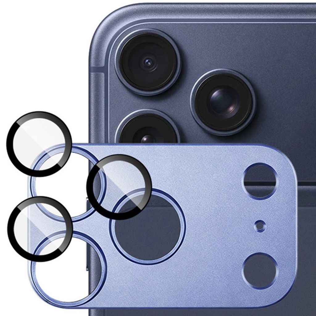 IMAK iPhone 18 Pro Max Linsskydd i härdat glas och metall - Blå